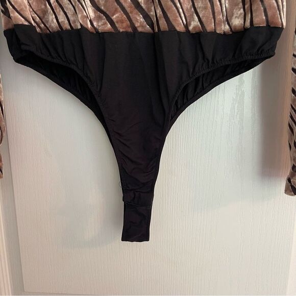Cream/Brown and Black Velvet Zebra Print Bodysuit - Picture 5 of 11